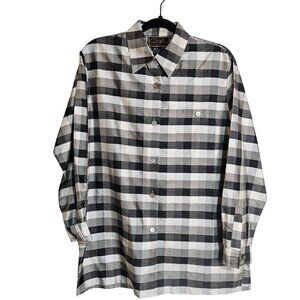DIANE GILMAN  Collection Woman's  Black & Gray Plaid 100% Silk Long Sleeve Med